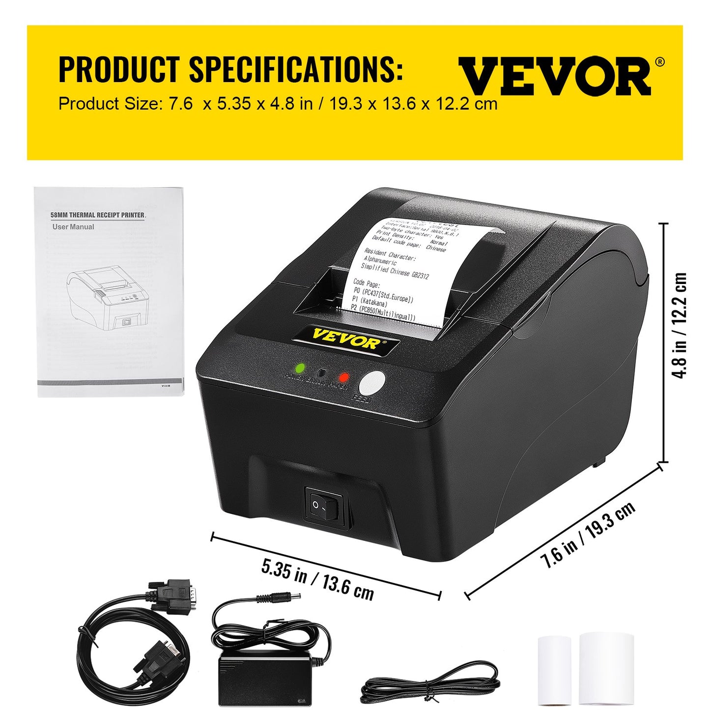 Printer Receipt, 58mm Thermal Printer, USB Port Printer, ESC/POS Command Thermal Receipt Printer, Portable for Bank, Supermarket, Office, Restaurant Support Win 2003/XP/7/8/10 & Cashbox Driver