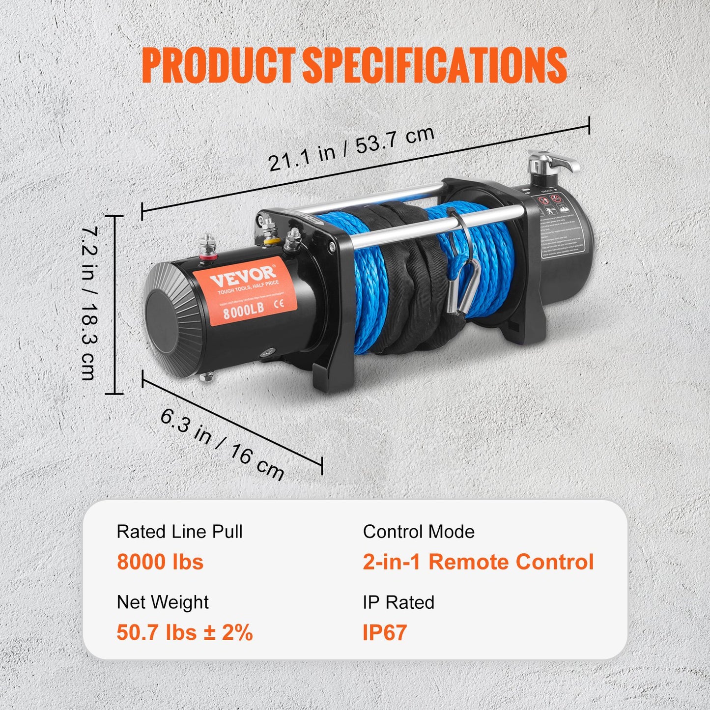 Electric Winch, 12V 8000 lb Load Capacity Nylon Rope Winch, IP67 7/20” x 85ft ATV Winch with Wireless Handheld Remote & Hawse Fairlead for Towing Jeep Off-Road SUV Truck Car Trailer Boat