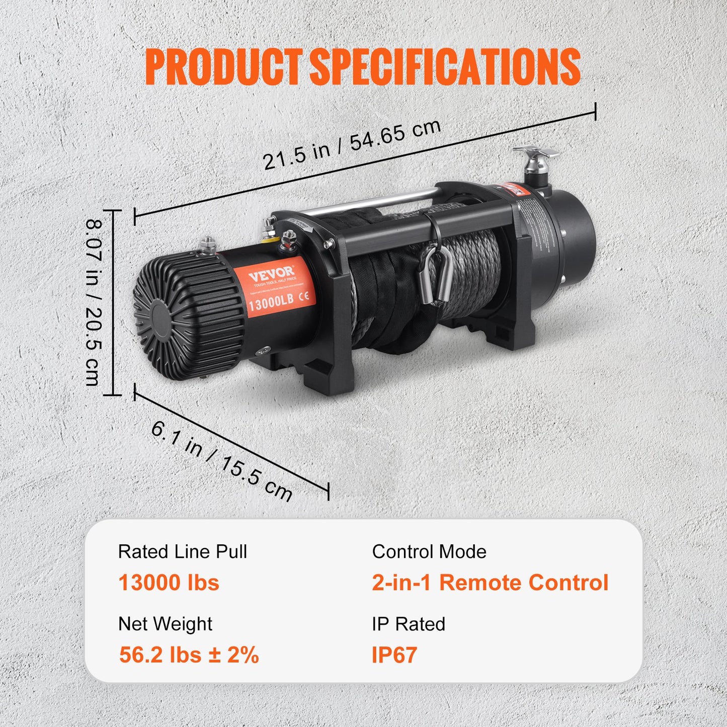 Electric Winch 13,000lb Vehicles Winch IP67 Nylon Cable Wireless Control