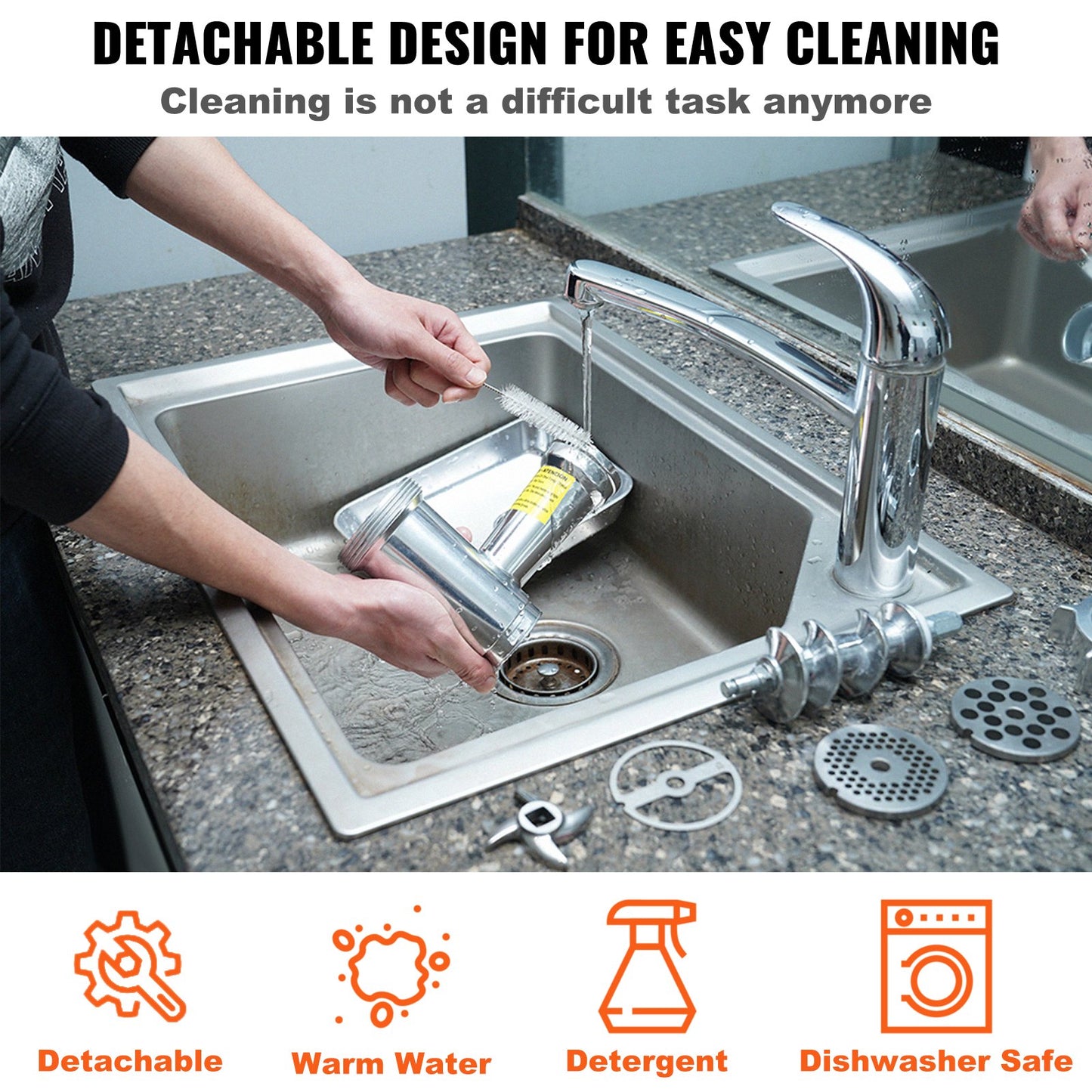 Electric Meat Grinder, 419 Lb/H Capacity, 575W(1100W MAX) Industrial Meat Mincer w/ 2 Blade, 3 Grinding Plates, Sausage Maker Die-cast Aluminum Commercial Meat Grinder, ETL Listed