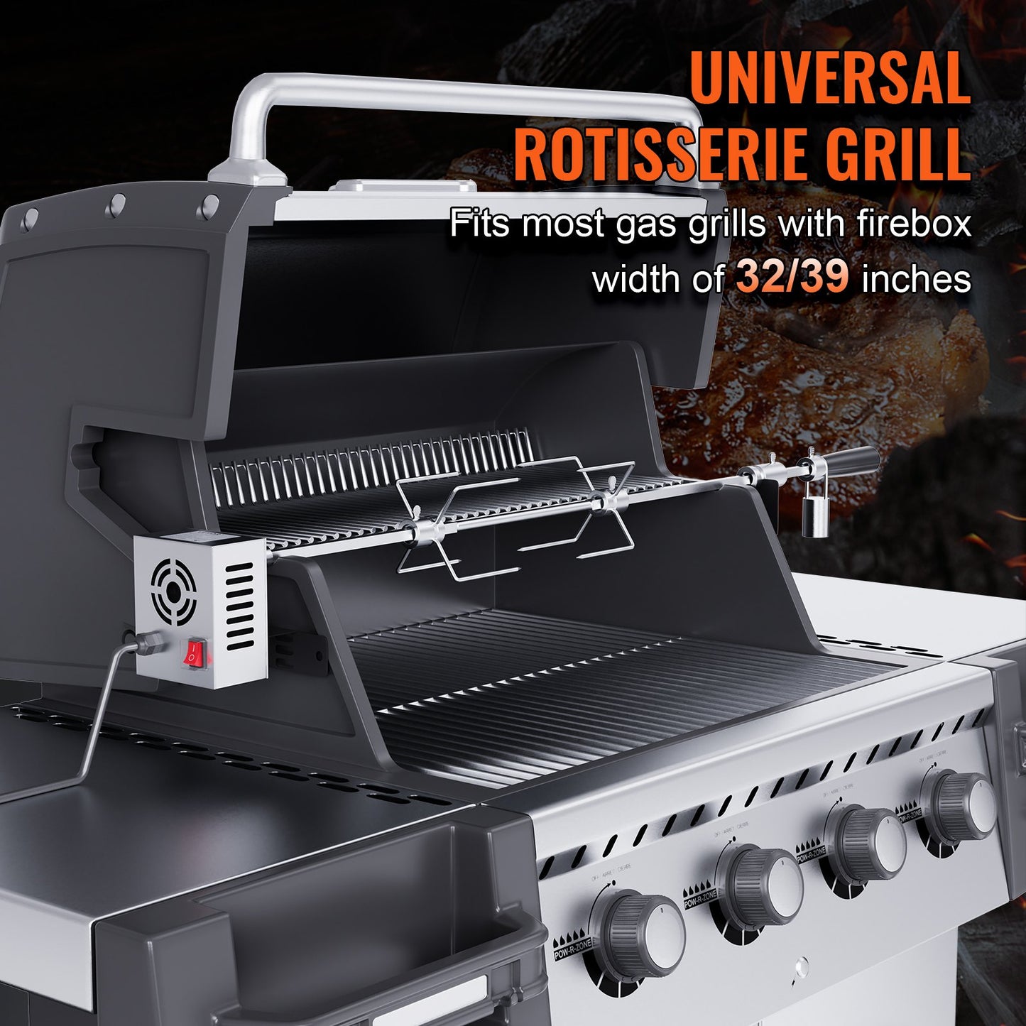 Universal Grill Rotisserie Kit BBQ Roaster 32"/39" Spit Rod Electric Motor