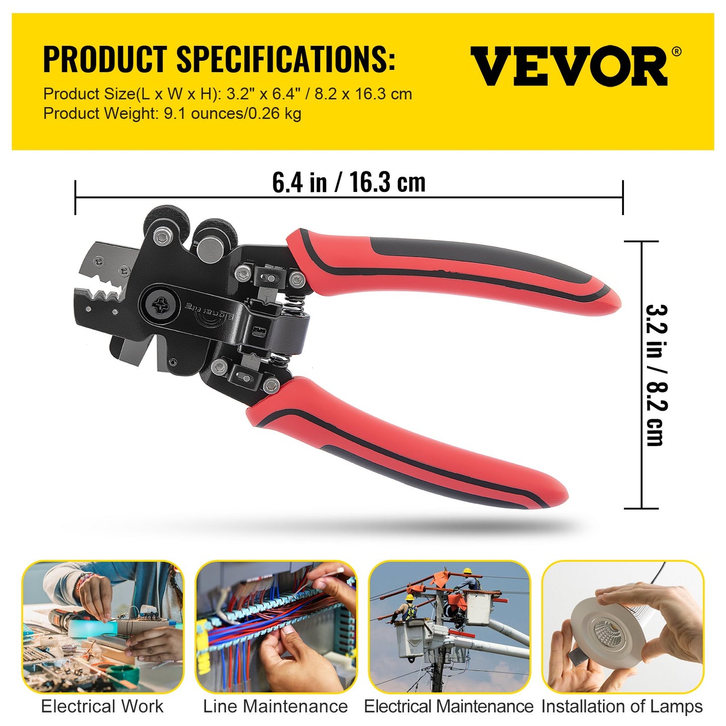 Fiber Optic Stripper, 4 in 1 Wire Cutters Pliers, Three Hole Fiber Stripping Plier w/Wire Cutter for Stripping, Cutting and Cleaning, Applied in Electrical Work and Maintenance