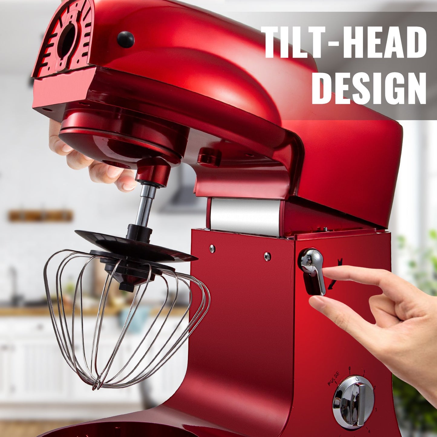4 in 1 Stand Mixer 1000W Multifunctional Electric Kitchen Mixer 6-Speed Meat Grinder Juice Blender with 5.3QT Stainless Steel Bowl, Hook, Whisk and Beater Tilt-Head Dough Machine, Red