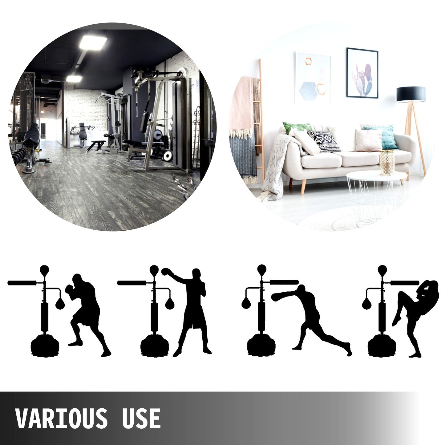 Reflex Bag Freestanding Height Adjustable Spinning Bar with Boxing Gloves Speed Bag Stand Up Boxing Bar Punching Bag Set with Stand for MMA Training, Stress Relief, Fitness(Black,1 Rod)