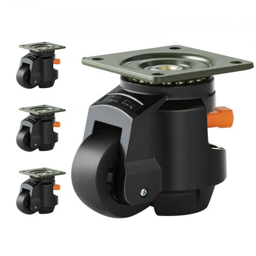 Leveling Casters, Set of 4, 2200 lbs Total Load Capacity, 2.5 inches, Heavy Duty with Upgraded Handle Design, 360 Degree Swivel Caster Wheels, Adjustable Casters with Feet for Workbench, Machine