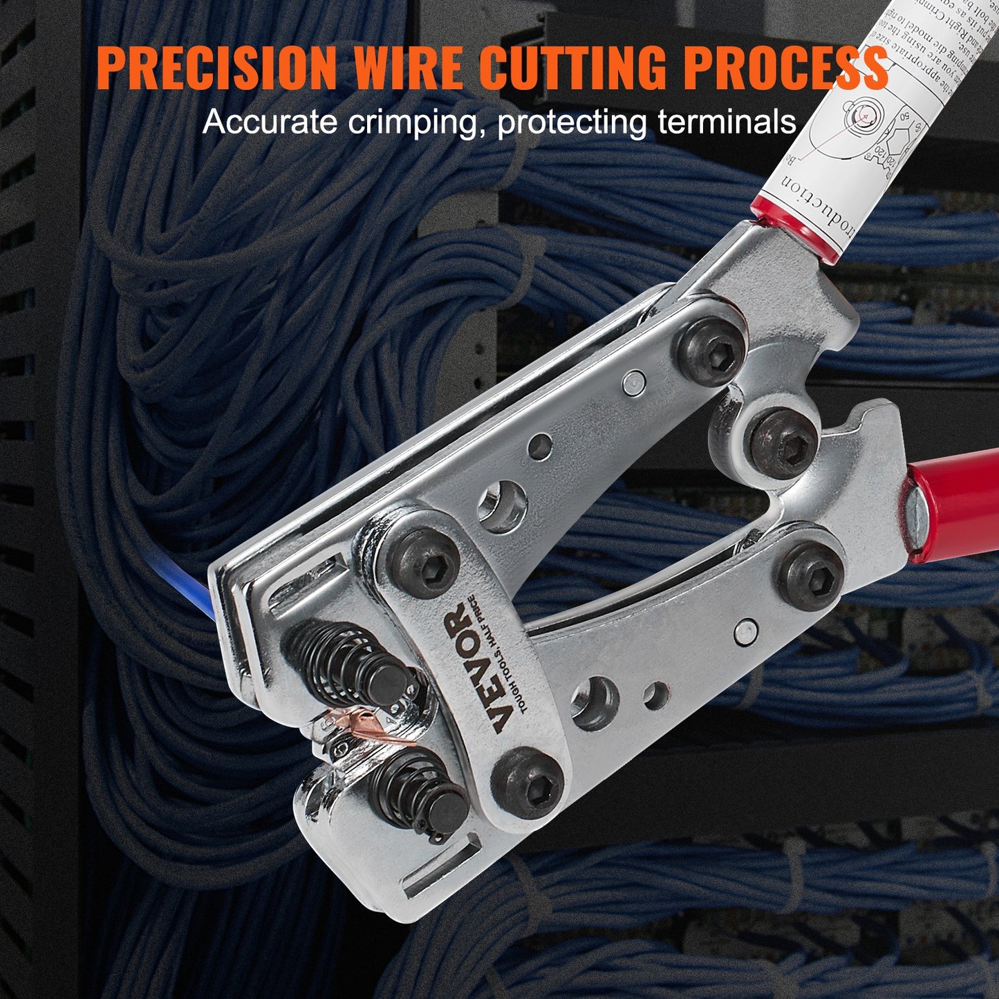 Battery Cable Lug Crimping Tool, 10-1/0AWG with Cable Cutter and 95PCS Copper Ring Terminals, 6 Wire Sizes Crimping Die and 100pcs Heat Shrink Tubes, for Heavy Duty Wire Lugs