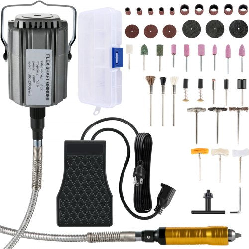 Flex Shaft Grinder 780W Rotary Tool 500-23000RPM Rotary Carver with 1/4" 3-Jaw Chuck & Stepless Speed Foot Pedal Hanging Grinding Machine 131PCS Accessories for Jewelry Polishing Grinding DIY
