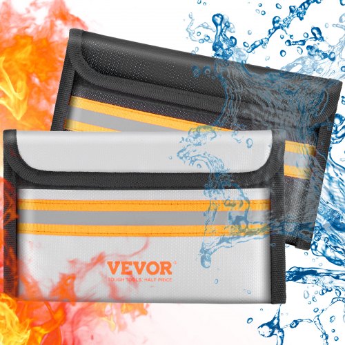Fireproof Document Bag, 2 pcs 8"x5" Fireproof Money Bag 2000℉, Fireproof and Waterproof Bag with Zipper and Reflective Strip, for Money, Documents, Jewelry and Passport