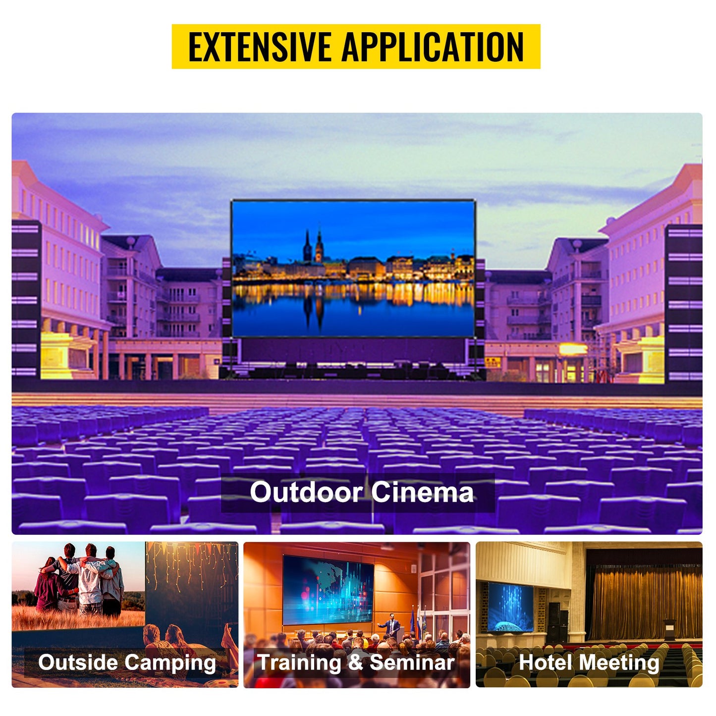 Outdoor Movie Screen w/ Stand, 100" Portable Movie Screen, 16:9 HD Wide Angle Outdoor Projector Screen, Front & Rear Projection, w/ Storage Bag & Stand for Office Home Theater Outdoor Indoor Use