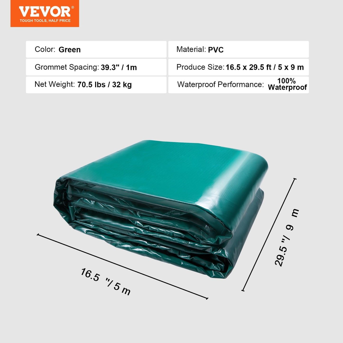 PVC Waterproof Tarp 16.5 x 29.5 ft Heavy Duty PVC Tarpaulin with Grommets
