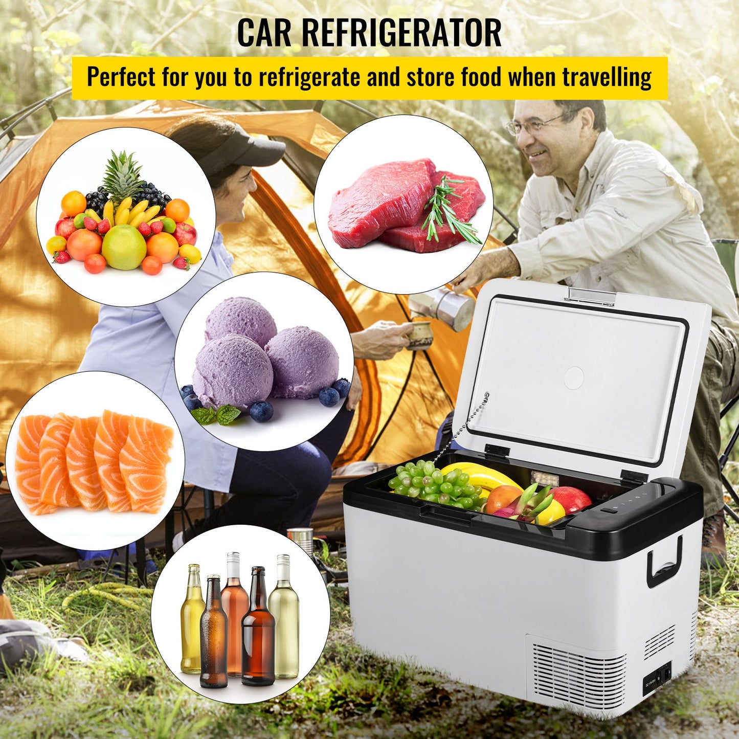 12 Volt Refrigerator, 22Qt, Dual Zone Car Fridge Freezer w/ App Control & Wheels, 12/24V DC & 100-240V AC Electric Compressor Cooler for Car Truck Vehicle RV Boat Outdoor & Home Use
