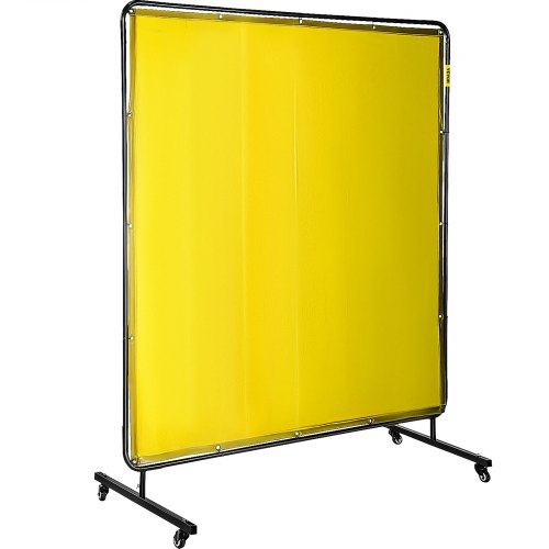 6' x 6' Welding Screen with Frame Yellow Vinyl Portable Welding Curtain with Wheels Light-Proof Welding Protection Screen Professional