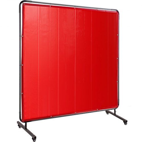 6' x 6' Welding Screen with Frame Red Vinyl Portable Welding Curtain with Wheels Light-Proof Welding Protection Screen Professional