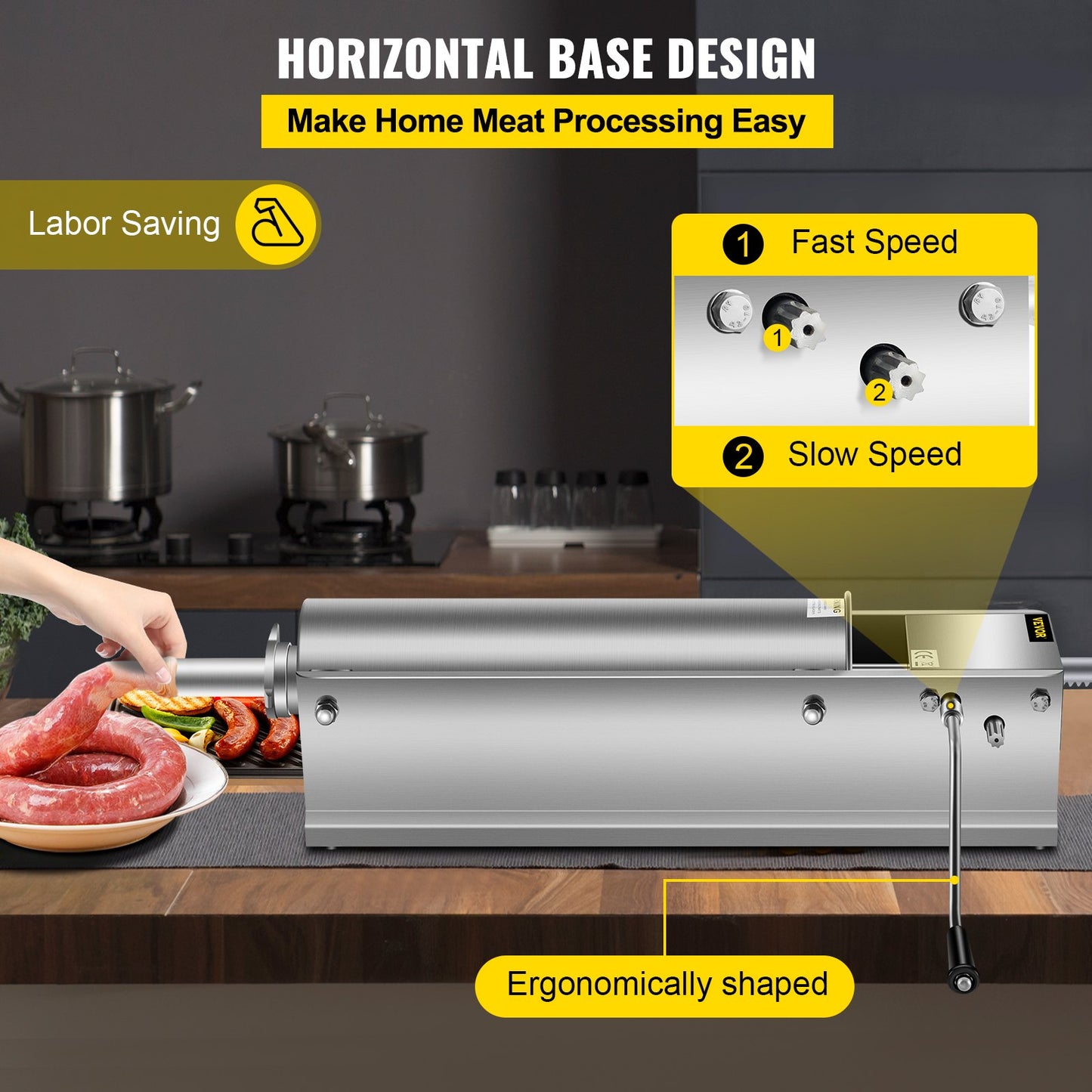 Sausage Stuffer Machine 7L Stainless Steel Sausage Filler Horizontal Manual Sausage Meat Stuffer Machine for Making Hot Dog Sausages Bratwurst Suitable for Home and Commercial Use