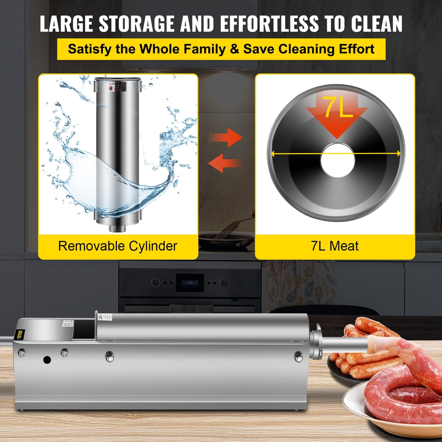 Sausage Stuffer Machine 7L Stainless Steel Sausage Filler Horizontal Manual Sausage Meat Stuffer Machine for Making Hot Dog Sausages Bratwurst Suitable for Home and Commercial Use