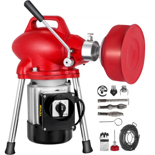 250W Electric Pipe Dredger Pipeline Unblocker w/ Cutter 3 Spiral 220 V Drain Auger for Kitchen Bathroom