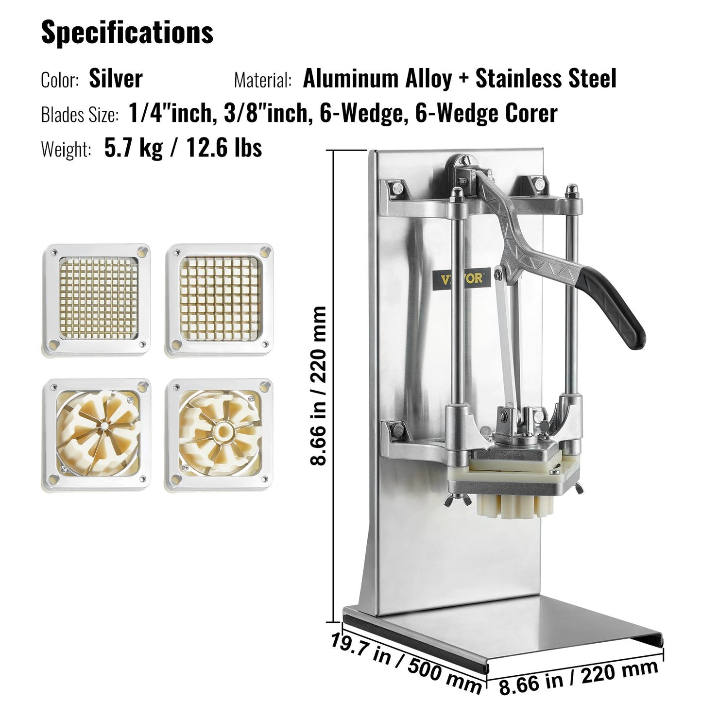 Commercial Vegetable Dicer French Fry Cutter with 4 Blades Wedge Slicer
