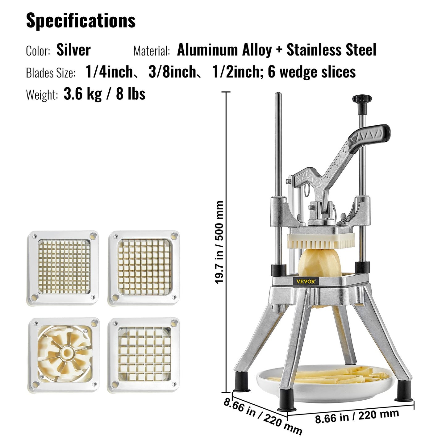 Commercial Chopper Commercial Vegetable Chopper with 4 Blades Fruits Dicer