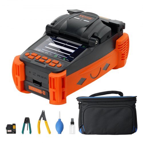 Fiber Fusion Splicer 4 Motors, Clad Alignment Fiber Optic Fusion Splicer Kit w/ 4" Digital LCD Screen, 3 in 1 Optical Fiber Holder, Auto Focus Optical Fiber Cleaver Kit 9s Splicing 9-25s Heating