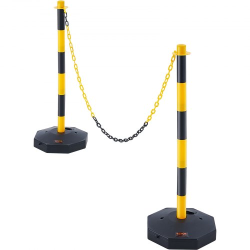 Adjustable Traffic Delineator Post Cones, 2 Pack, Traffic Safety Delineator Barrier with Fillable Base 8FT Chain, for Traffic Control Warning Parking Lot Construction Caution Roads, Yellow&Black