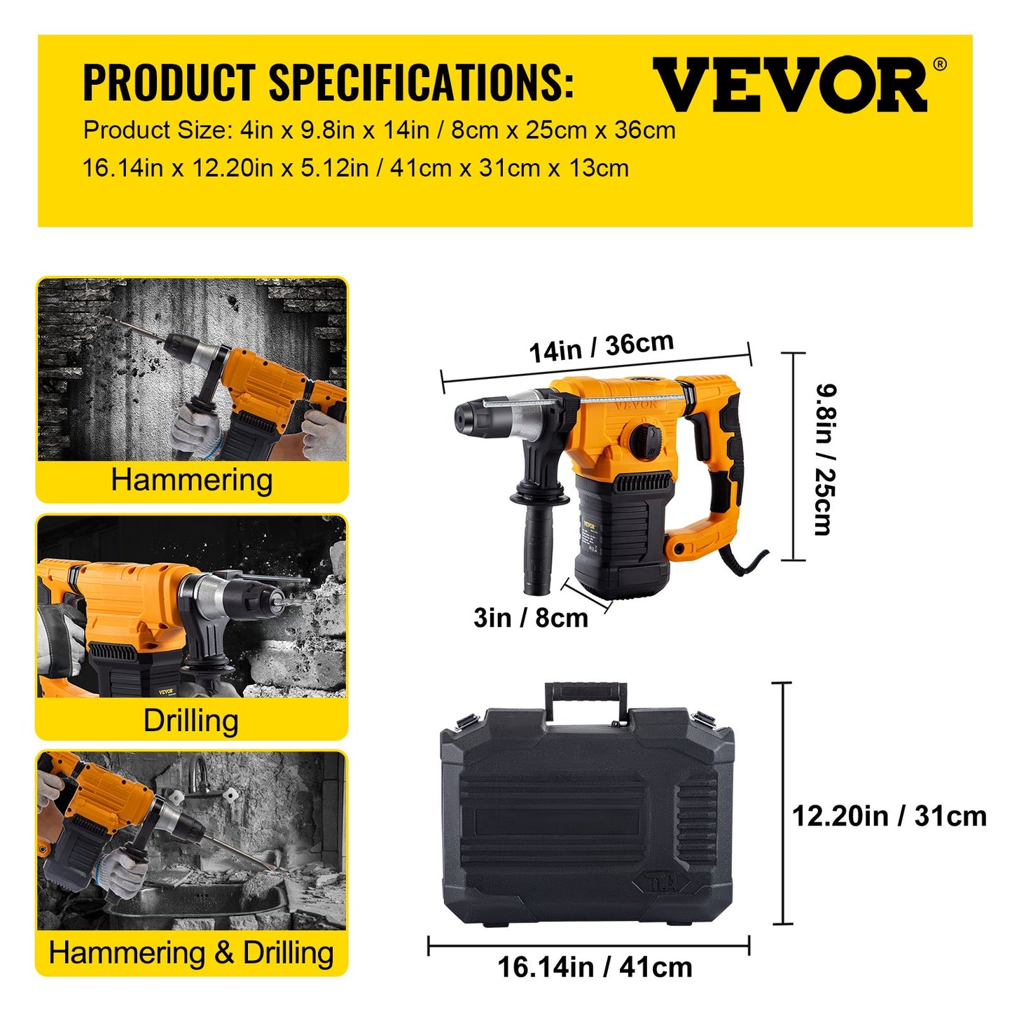 Rotary Hammer Drill, 1.26" SDS Hammer Drill, 13A Rotary Hammer, 1500W SDS Plus Hammer Drill, 4-Mode Combination Rotary Hammer, 850RPM Cordless Rotary Hammer w/ Case, 220V Rotary Hammer Drill Kit