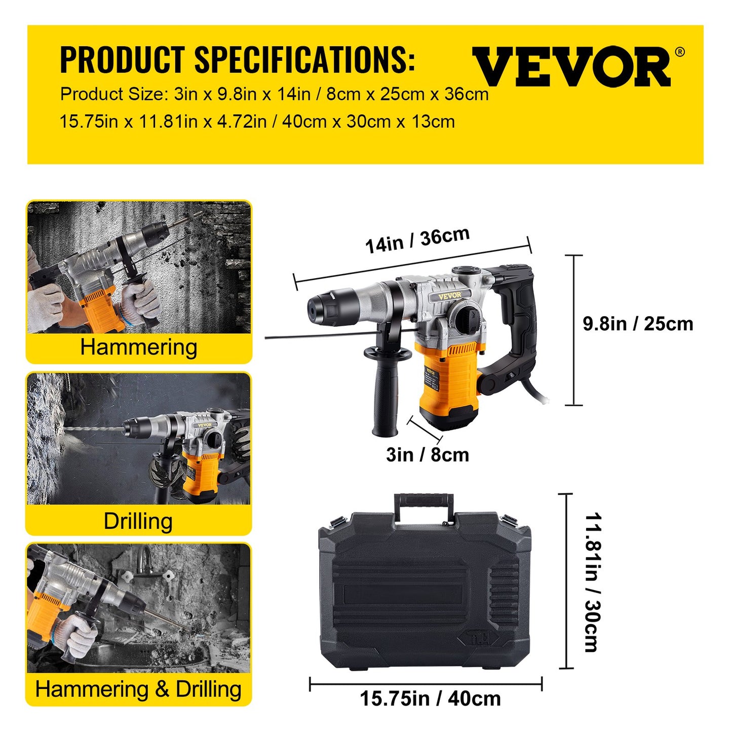 Rotary Hammer Drill, 1" SDS Hammer Drill, 9.5A Rotary Hammer, 1050W SDS Plus Hammer Drill, 4-Mode Combination Rotary Hammer, 850RPM Cordless Rotary Hammer w/ Case, 220V Rotary Hammer Drill Kit