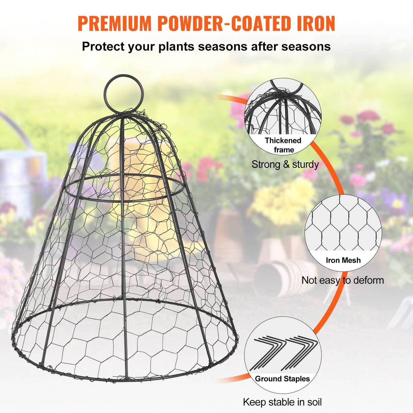 Chicken Wire Cloche, 5 Packs 13" Diameter x 15.7" Height, Plant Protector and Cover with Zip Ties & Staples, Sturdy Metal Cage Garden Protection from Animals, No Assembly Required, Black