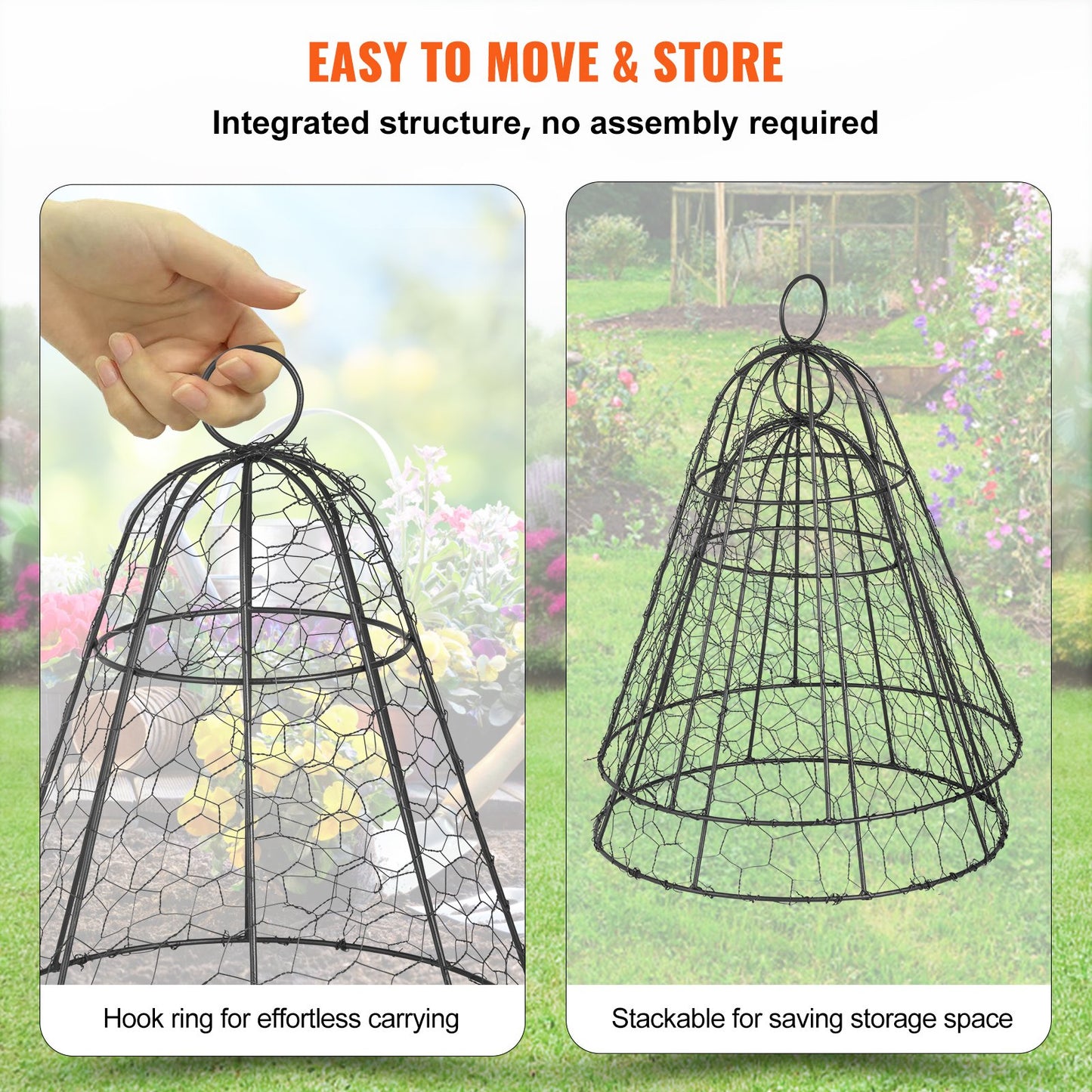 Chicken Wire Cloche, 5 Packs 13" Diameter x 15.7" Height, Plant Protector and Cover with Zip Ties & Staples, Sturdy Metal Cage Garden Protection from Animals, No Assembly Required, Black
