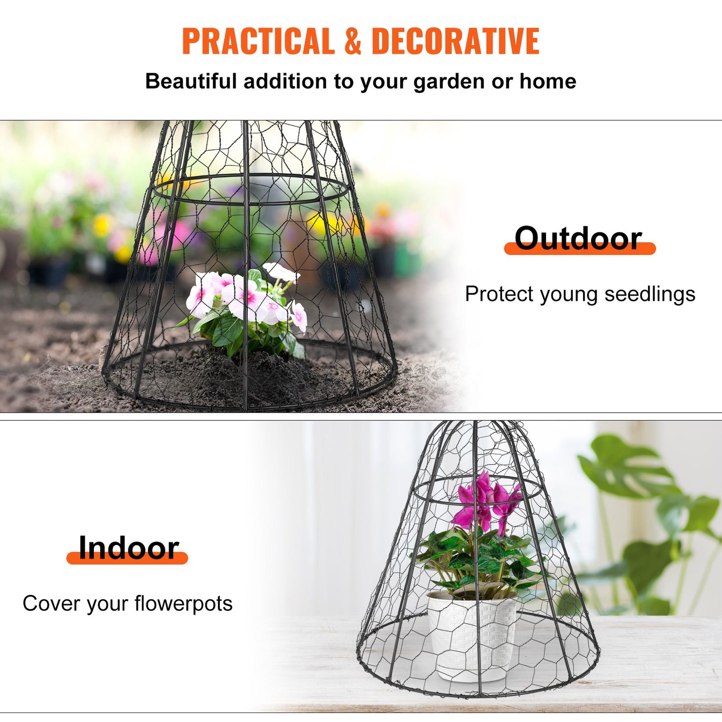 Chicken Wire Cloche, 5 Packs 13" Diameter x 15.7" Height, Plant Protector and Cover with Zip Ties & Staples, Sturdy Metal Cage Garden Protection from Animals, No Assembly Required, Black