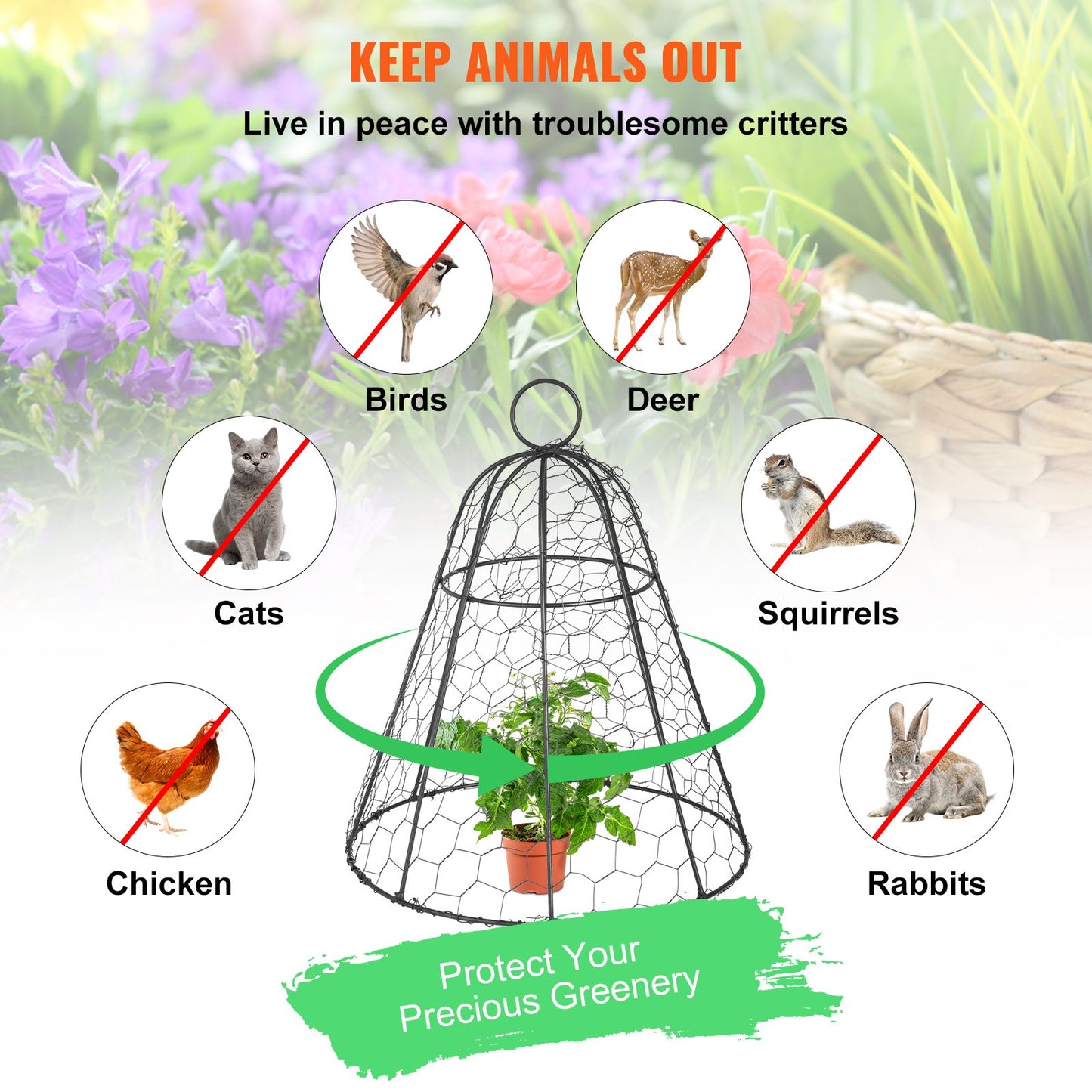 Chicken Wire Cloche, 5 Packs 13" Diameter x 15.7" Height, Plant Protector and Cover with Zip Ties & Staples, Sturdy Metal Cage Garden Protection from Animals, No Assembly Required, Black