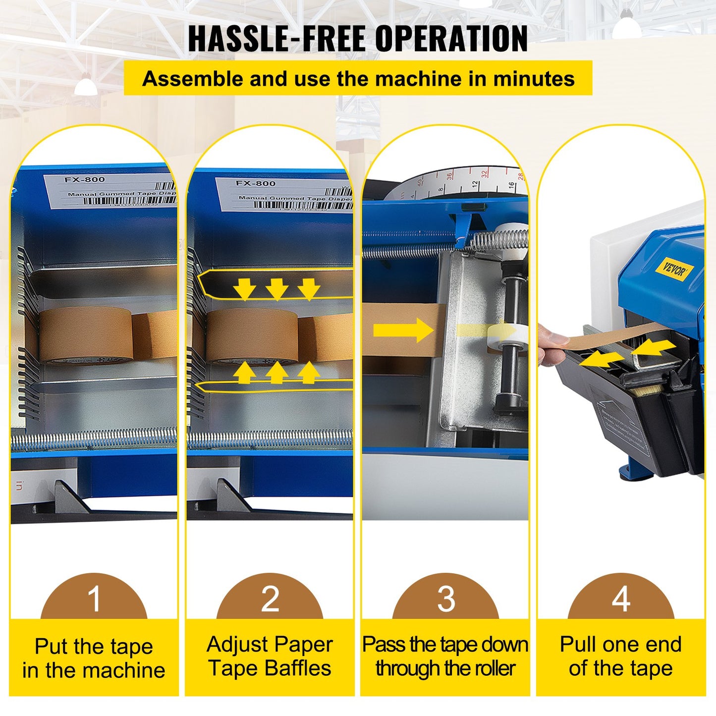 Tape Dispenser, Maximum 39.4" x 3.94" Tape, Adjustable Length, Width & Water Level, Manual Water-Activated Tape Dispenser w/ Water Brush, Carton Packaging for Express Box, Gift Box