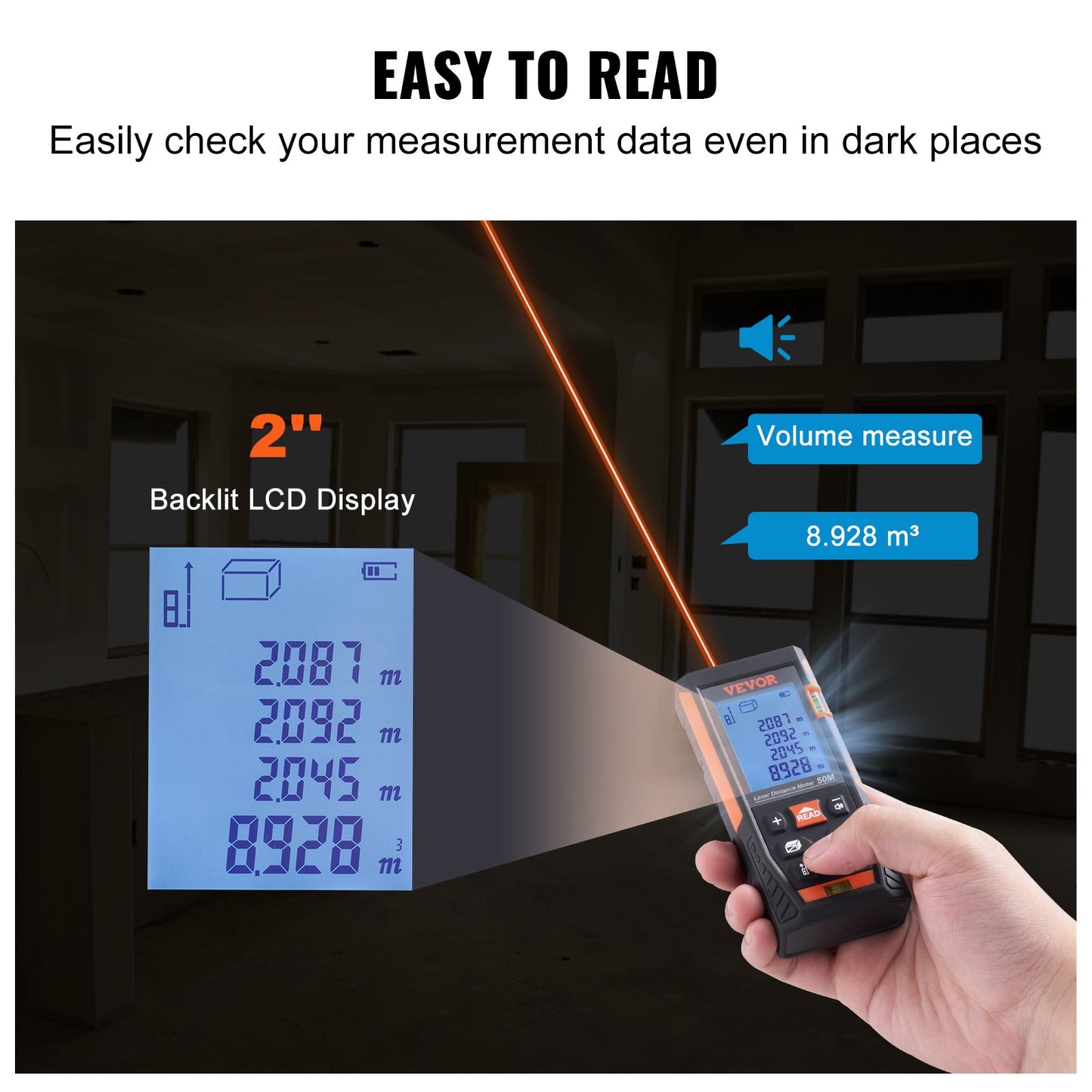 Laser Measure Laser Distance Meter 165 ft 1/16'' Area Volume Digital Tool