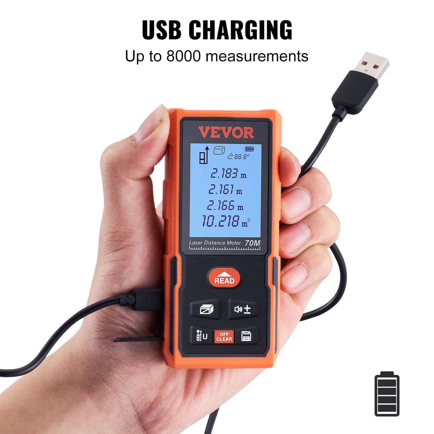 Laser Measure Laser Distance Meter 229 ft 1/16'' Area Volume Digital Tool