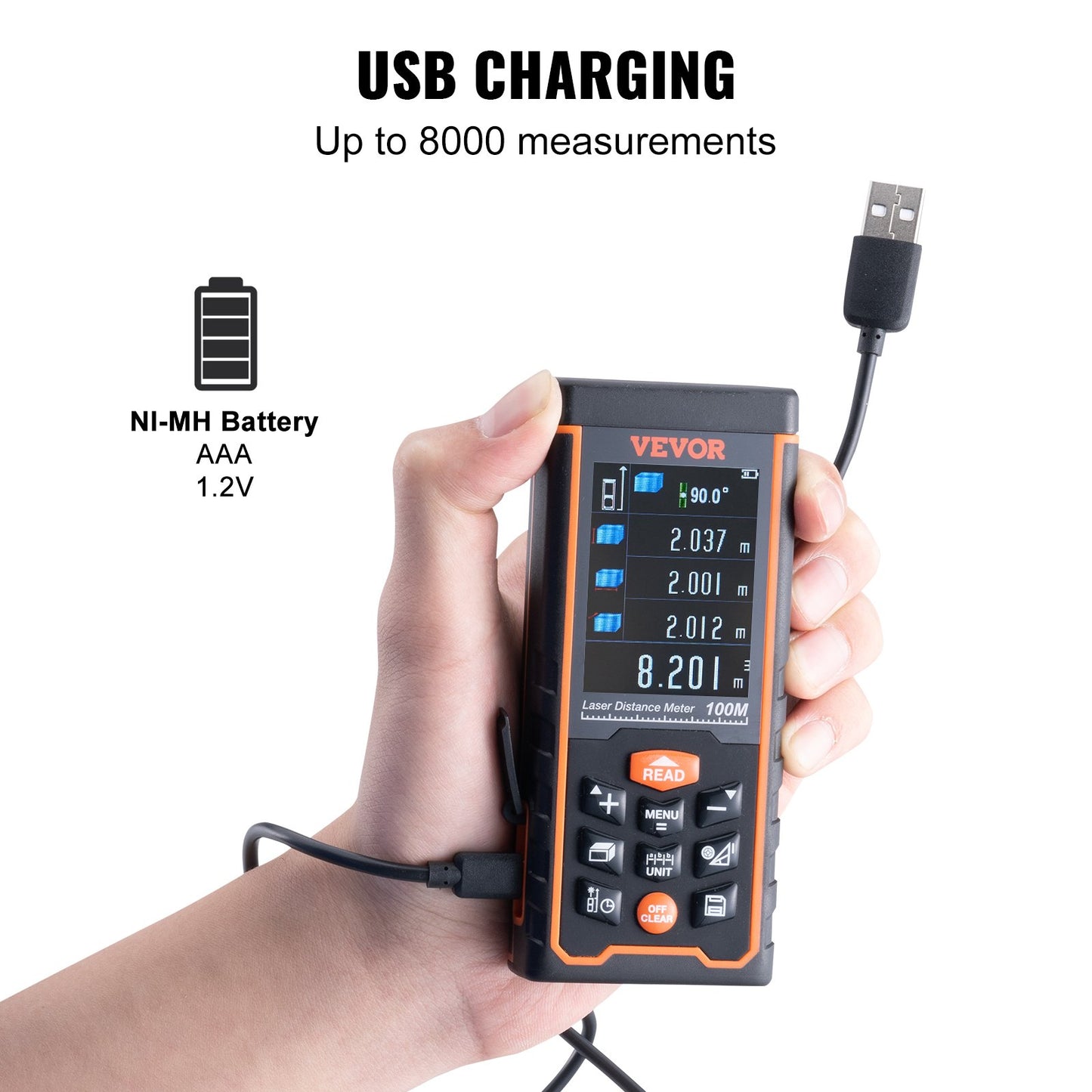 Laser Measure Laser Distance Meter 328 ft 1/16'' Area Volume Digital Tool