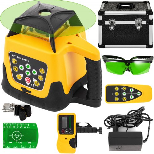 Rotary Laser Level Green Beam 500m Range Slope Adjustable 360° Spinning Accurate with Remote Control & Receiver