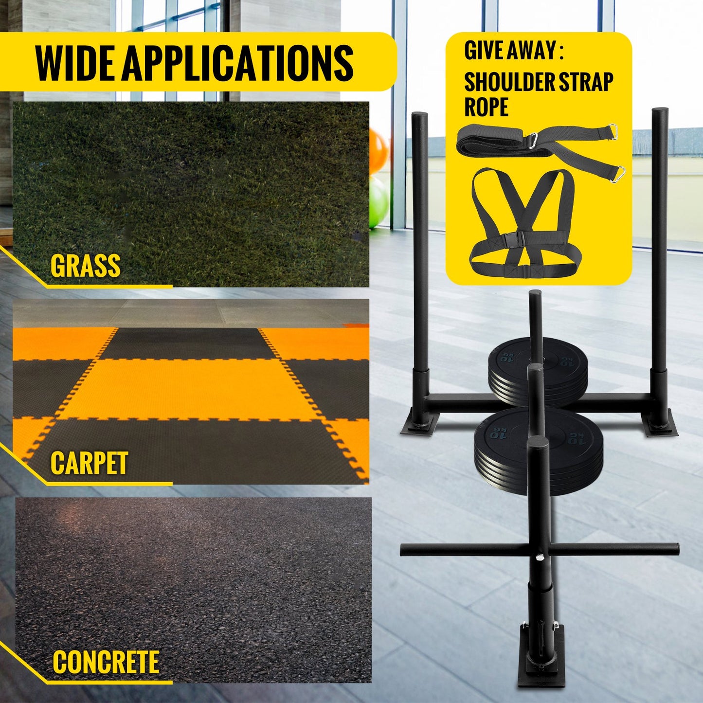 Fitness Sled Black 44 x 30.5 x 36inch Weight Training Sled Premium Iron with Black Powder Coat Speed Training Sled for Athletic Exercise and Speed Improvement