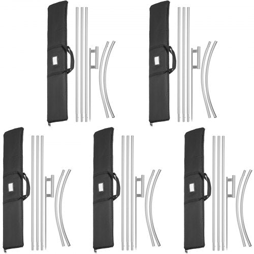 Advertising Flag Pole, 5 x Feather Flag Bundles with Ground Spike, 16 ft Windless Flag Pole Sets with Ground Mounting Stake, 6pcs Swooper Flag Pole Kit, Sign Flag for Businesses Storefronts