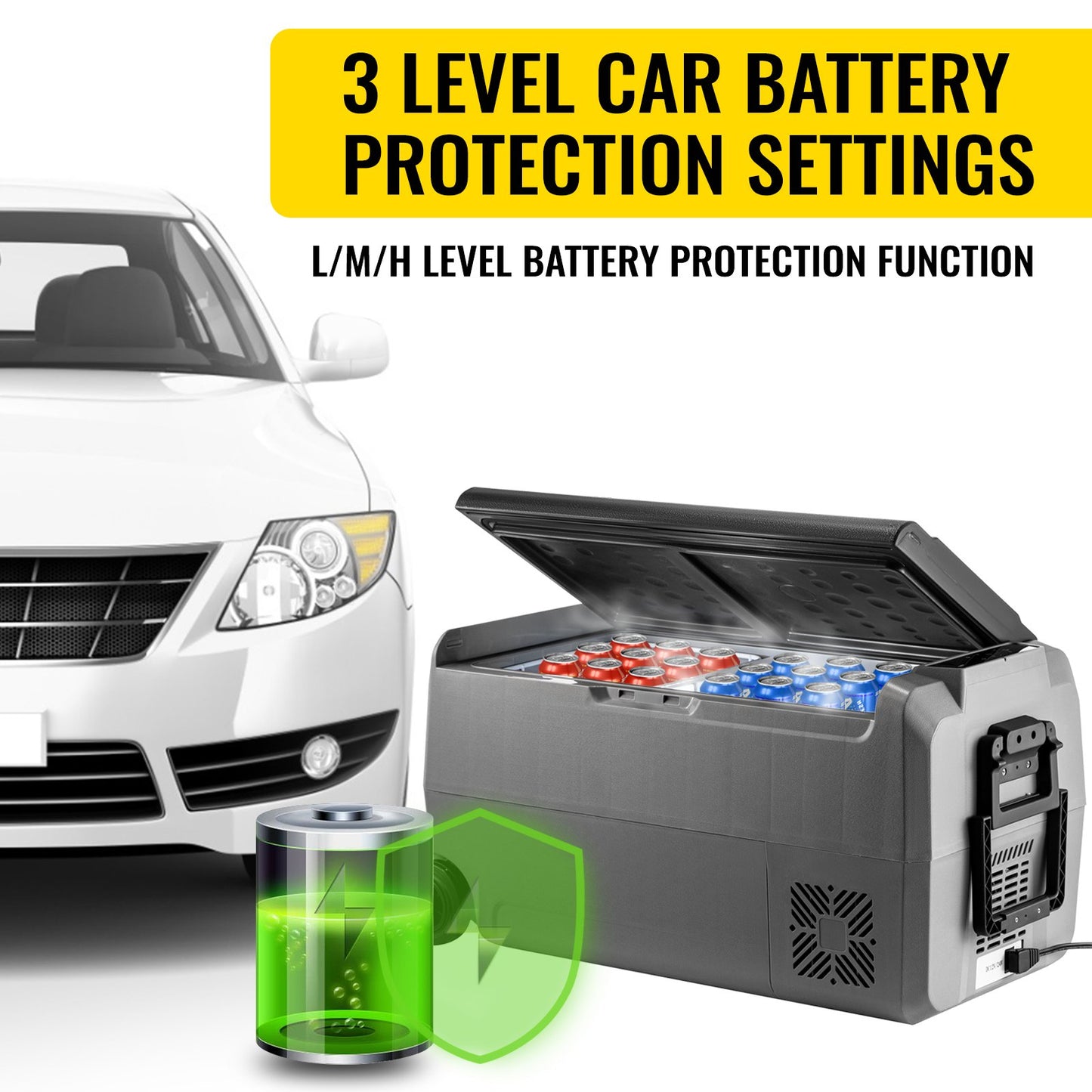 Portable Car Freezer, 36L Portable Refrigerator Freezer, Dual Storage Zone Camping Freezer, -4℉~50℉ 12 Volt Fridge Freezer, Car Freezer for Car and Home Use, DC 12/24V, AC 100-240V, USB Port