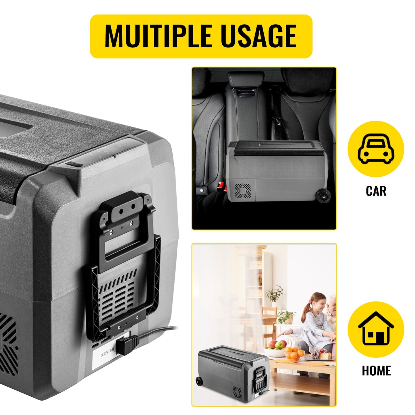 Portable Car Freezer, 36L Portable Refrigerator Freezer, Dual Storage Zone Camping Freezer, -4℉~50℉ 12 Volt Fridge Freezer, Car Freezer for Car and Home Use, DC 12/24V, AC 100-240V, USB Port