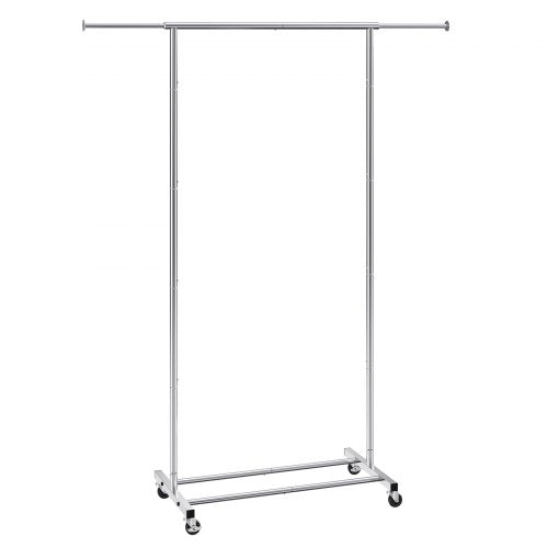 Clothes Rack with Wheels, Heavy Duty Clothing Garment Rack with Hanging Rod and Bottom Storage Area, Adjustable Length Clothing Rack, 2 Lockable Wheels
