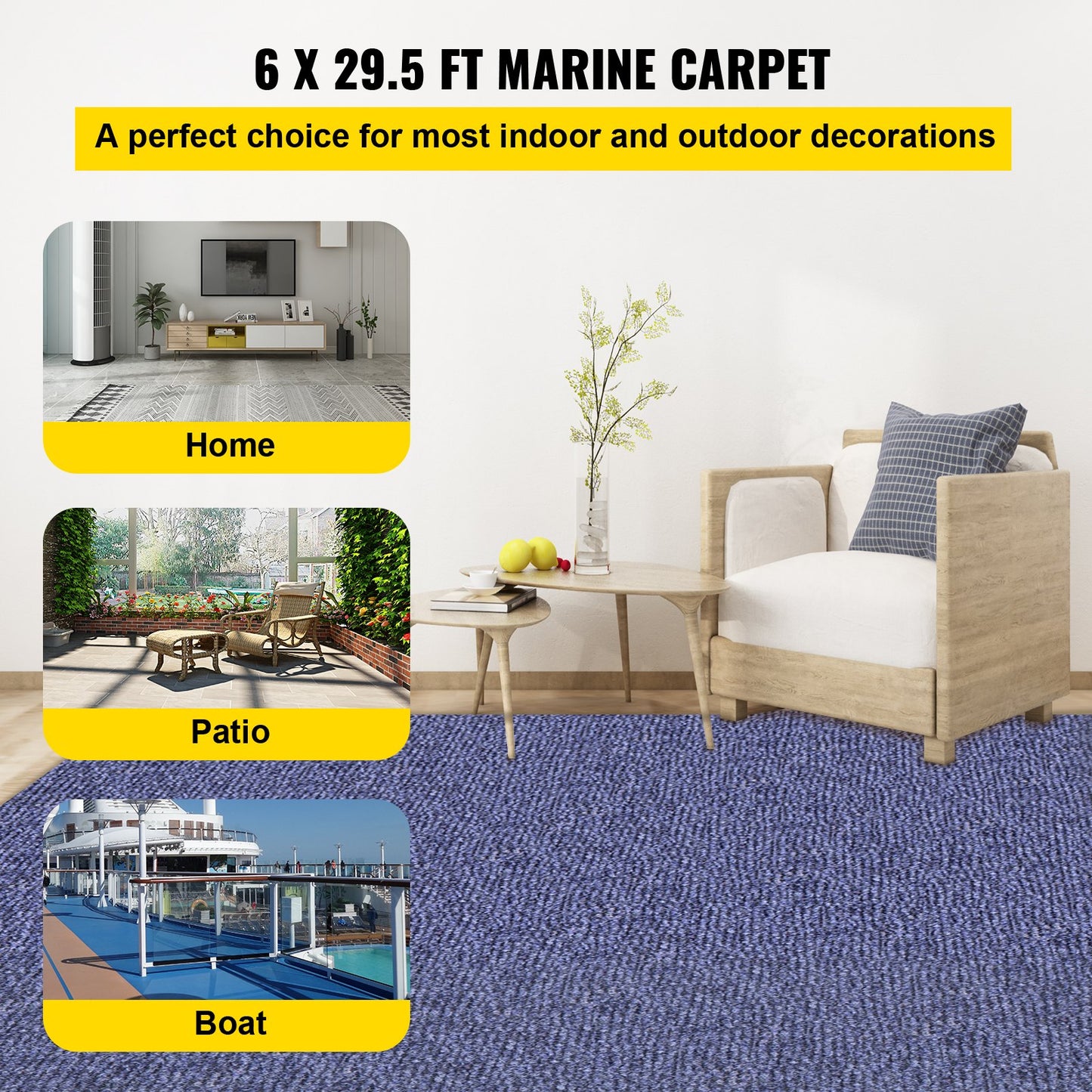 Indoor Outdoor Rug Carpet 5.9x29.5' Outdoor Rug with Waterproof Back Outdoor Rug for Patio Porch Deck Garage Outdoor Area Rug Runner Anti-Slide Porch Rug No Mildew Kitchen Rugs(Blue,9M)