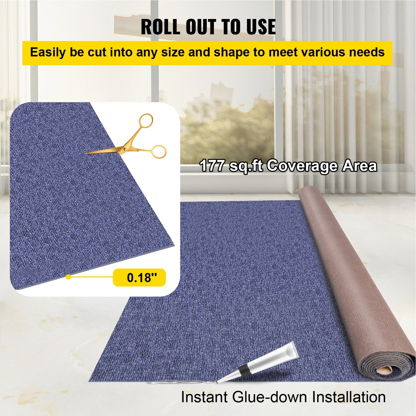 Indoor Outdoor Rug Carpet 5.9x29.5' Outdoor Rug with Waterproof Back Outdoor Rug for Patio Porch Deck Garage Outdoor Area Rug Runner Anti-Slide Porch Rug No Mildew Kitchen Rugs(Blue,9M)