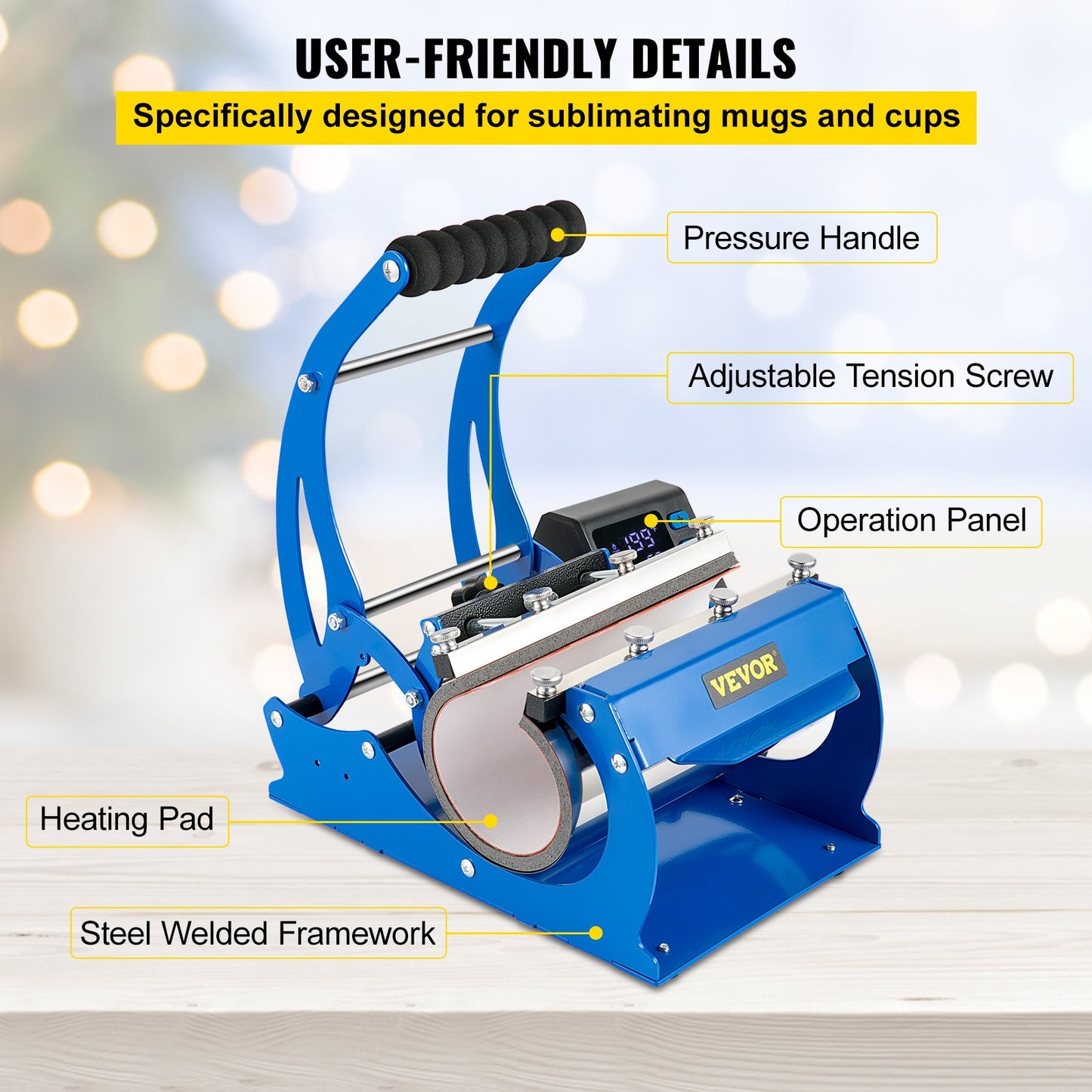 Mug Heat Press, 11oz/11.5cm and 20oz/22cm Two Platens, LCD Cup Press Machine with Detachable Transfer Sublimation Mats, DIY Presser for Coffee Skinny Tumblers, Silica-Gel Printing, Blue