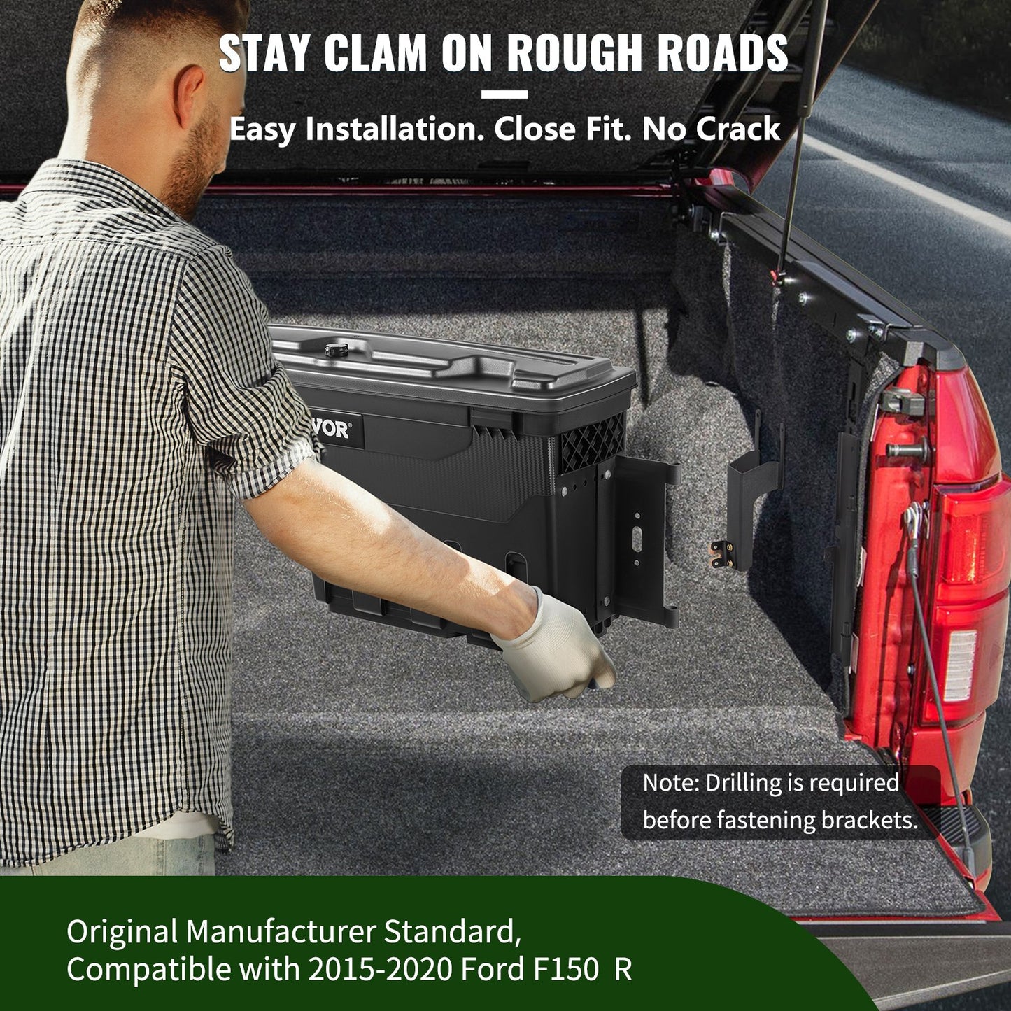 Truck Bed Storage Box, Lockable Lid, Waterproof ABS Wheel Well Tool Box 6.6 Gal/20 L with Password Padlock, Compatible with 2015-2020 Ford F150, Passenger Side, Black