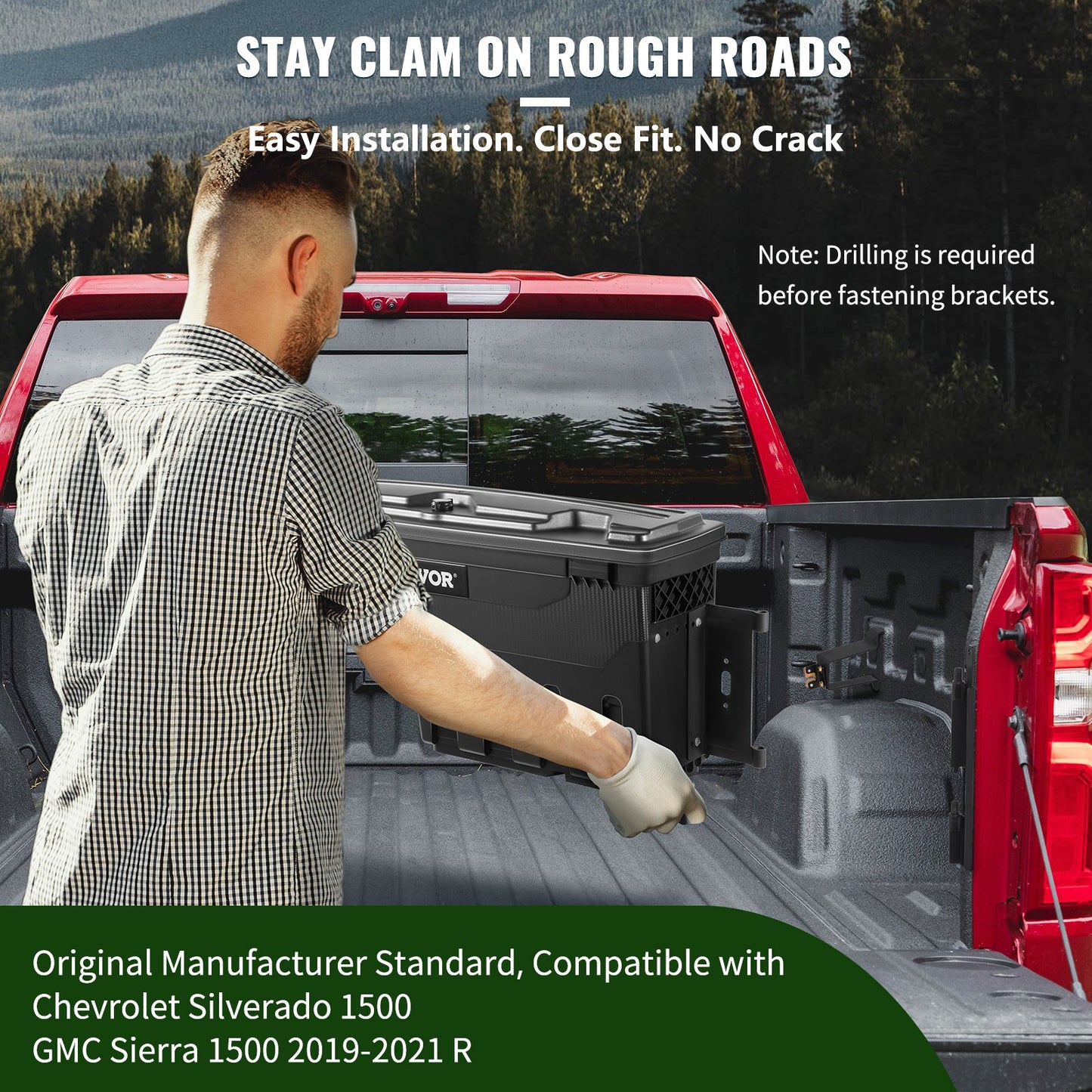 Truck Bed Storage Box, Lockable Lid, Waterproof ABS Wheel Well Tool Box 6.6 Gal/20 L, Compatible with Chevrolet Silverado 1500 GMC Sierra 1500 2019-2021, Passenger Side, Black