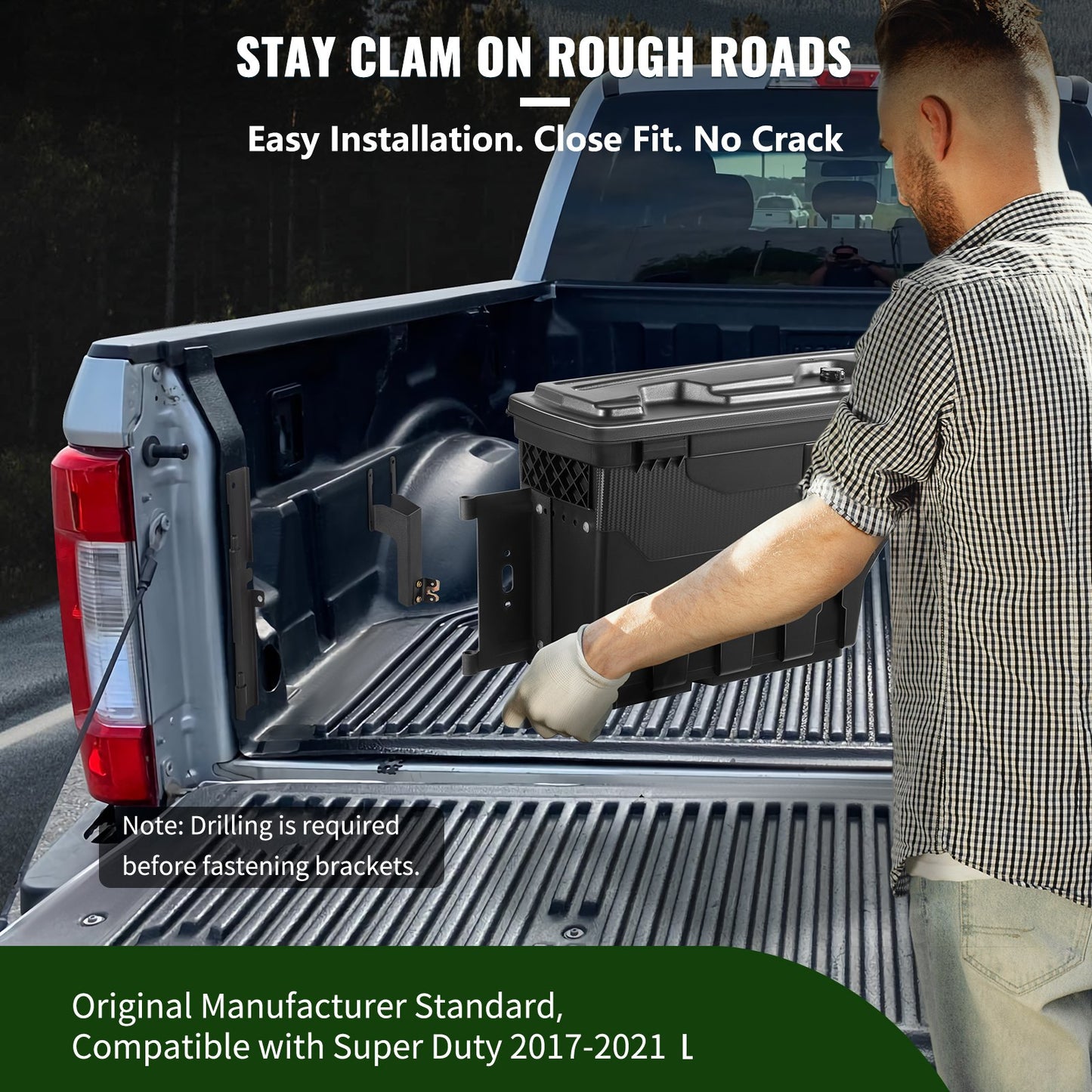 Truck Bed Storage Box, Lockable Lid, Waterproof ABS Wheel Well Tool Box 6.6 Gal/20 L with Password Padlock, Compatible with Super Duty 2017-2021, Driver Side, Black