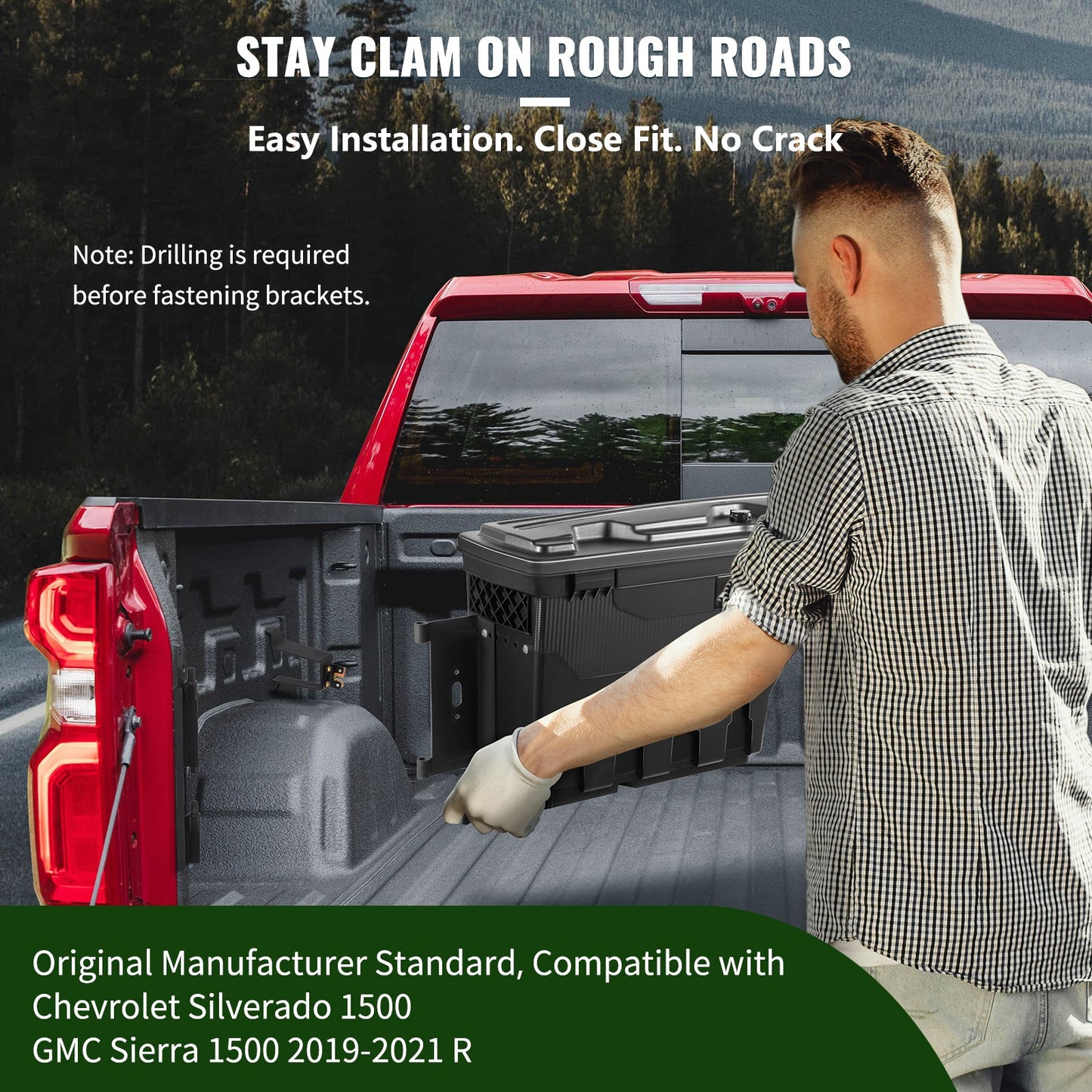 Truck Bed Storage Box, Lockable Lid, Waterproof ABS Wheel Well Tool Box 6.6 Gal/20 L, Compatible with Chevrolet Silverado 1500 GMC Sierra 1500 2019-2021, Driver Side, Black