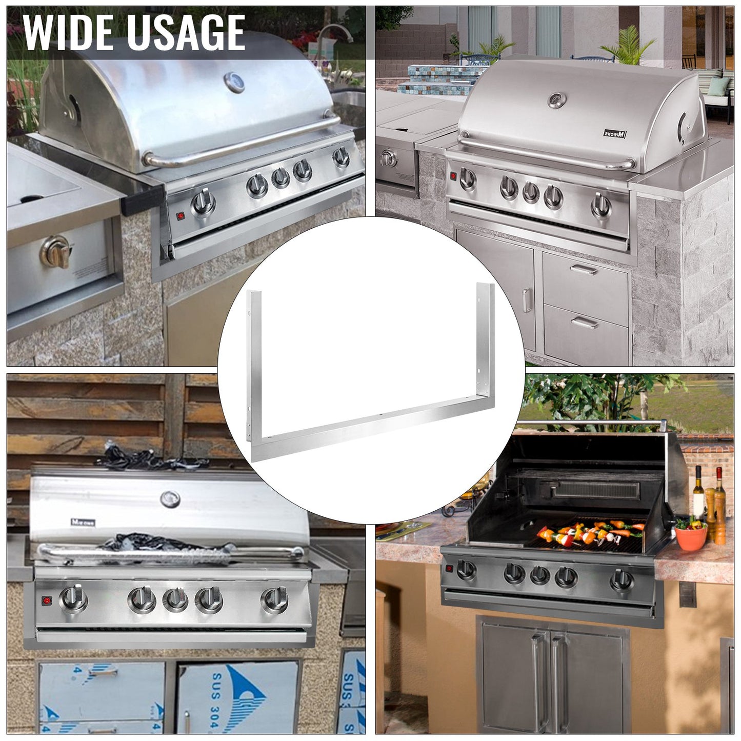 Outdoor Finishing Frame, 45.2 x 15 Inch Frame Finishing, Stainless Steel Outdoor BBQ Frame for 38 Inch Built-In Grill, Grill Finishing Frame, Suitable for Outdoor Kitchen and BBQ Island