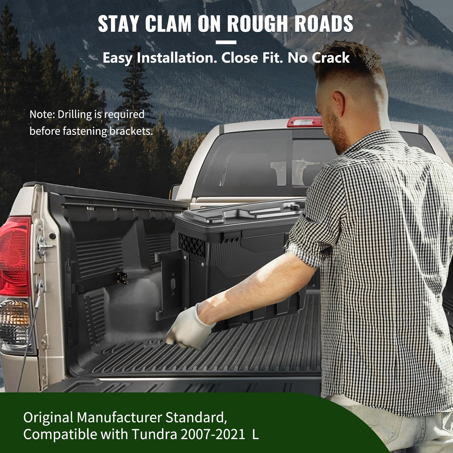 Truck Bed Storage Box, Lockable Lid, Waterproof ABS Wheel Well Tool Box 6.6 Gal/20 L with Password Padlock, Compatible with Tundra 2007-2021, Driver Side, Black