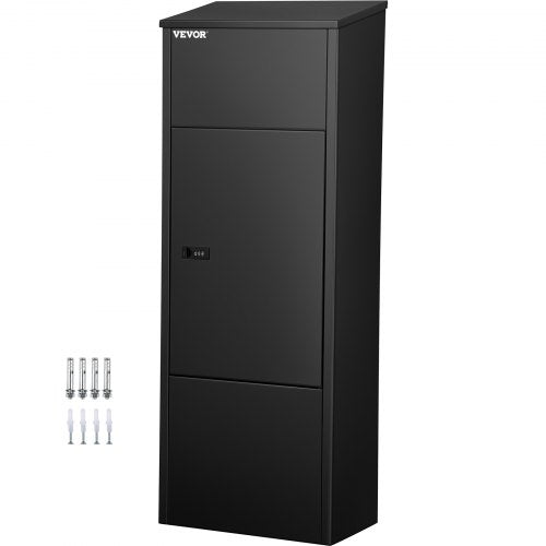 Mail Package Drop Box, 15'' x 9'' x 41.3'' Package Parcel Box, Galvanized Steel Parcel Drop Box, Mailbox w/Code Lock, Secure Postbox w/Hardware, Delivery Box for Porch, Curbside & Outside, Black